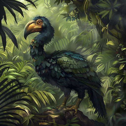 Dodo bird in lush tropical forest