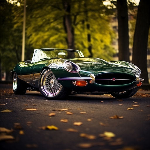 Jaguar E Type car Dubs tires
