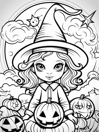 Halloween coloring pages for kids happy Halloween, in the style of witchy academia, caricature faces