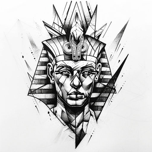 Bold flat sketch of a pharaoh with fierce expression