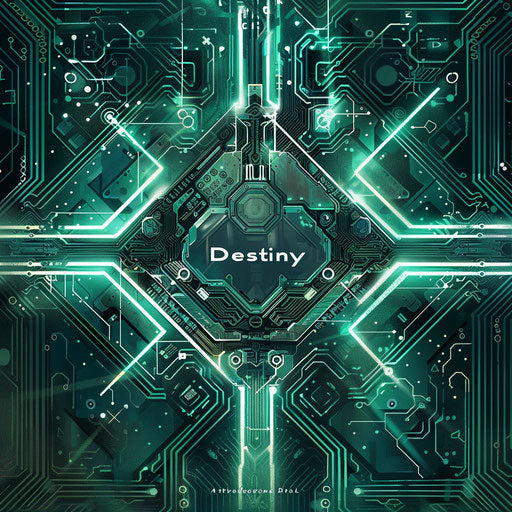 Tattoo sketch: circuit board forming 'Destiny' in metallic