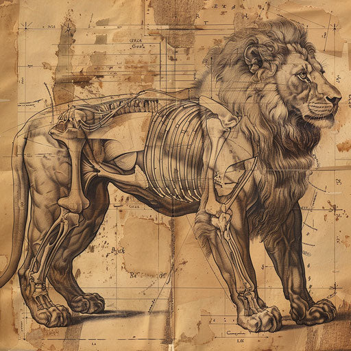 Detailed anatomical study of a lion, showcasing its muscular structure