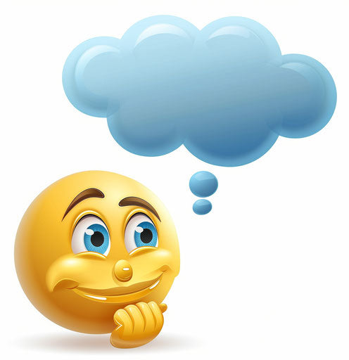 Pensive smiley with yellow face and blue speech bubble