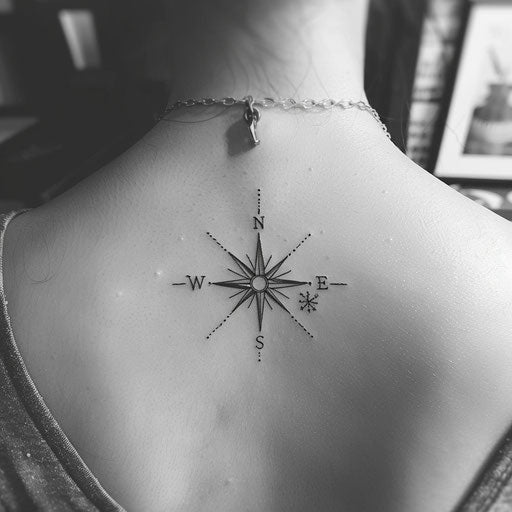 Minimalist pirate's compass rose, white background