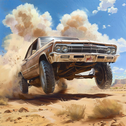 1967 Chevy Bel Air with fat tires in desert rally race