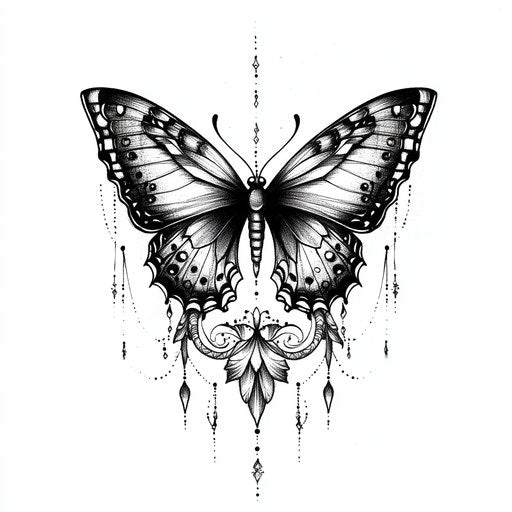 Tribal butterfly in black ink on white background