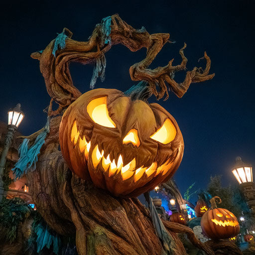 Grinning Pumpkin Under a Witch's Hat