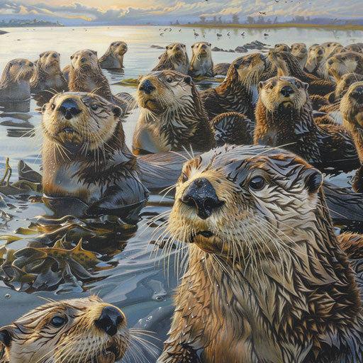 Sea otters gathering in a serene estuary