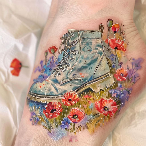 Soldiers walking on a poppy field