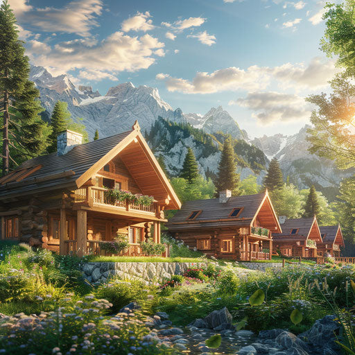 Luxurious mountain retreat under the sun in lush nature