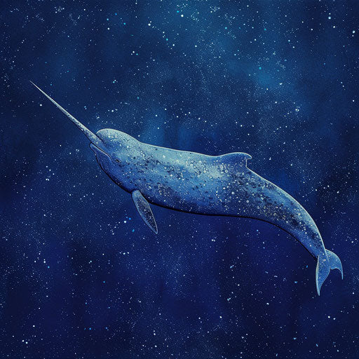 Realistic narwhal clipart on flat indigo background