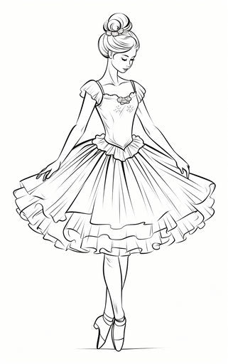 Ballerina coloring page to color, pensive poses style