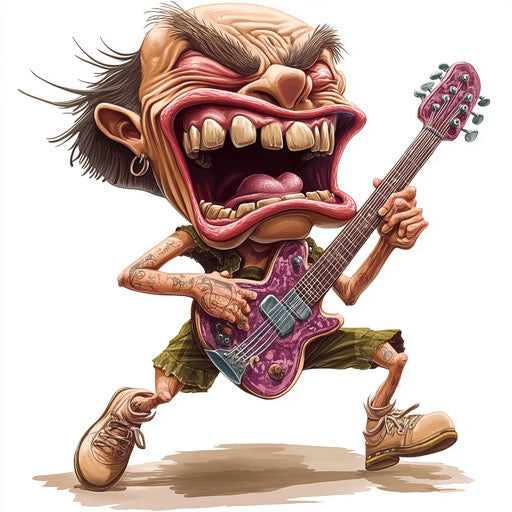 Humorous caricature of musical instruments with human traits