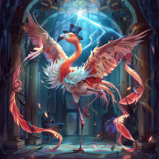 Flamingo magician: skilled in tricks at a mystical show