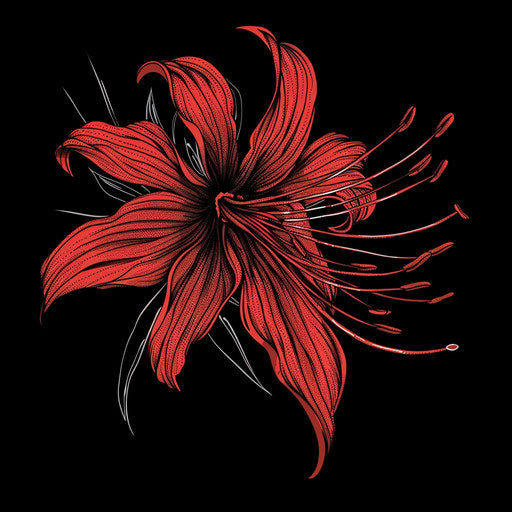 Elegant tattoo sketch of a red spider lily in black monochrome