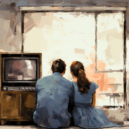 Watching TV clipart in the style of oil painting, on a white background