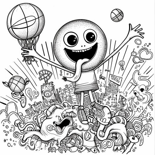 Playful basketball character dribbling