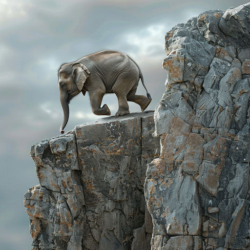 An agile elephant on a rocky ledge