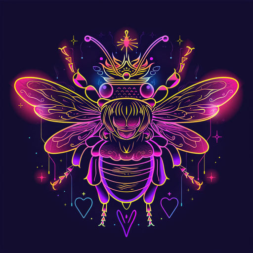 Edgy tattoo sketch of a queen bee with neon outlines and a graffiti-inspired look in a clipart flat style