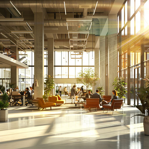 Vibrant modern office space with employee collaboration