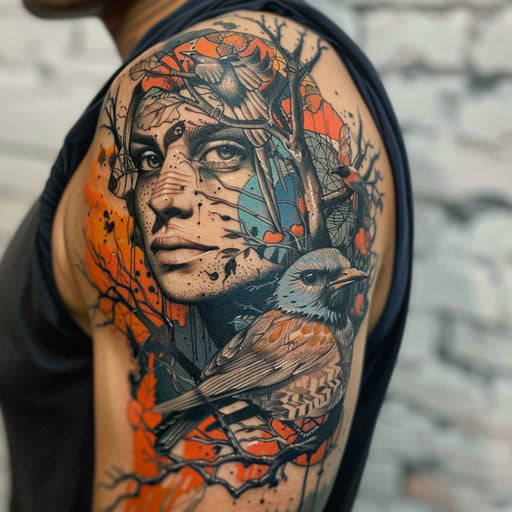 Brother tattoos with mystical themes, in the style of David Palumbo