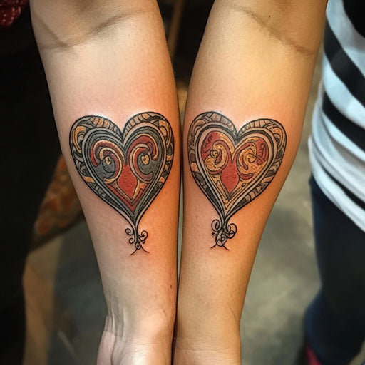 Mother daughter tattoos with interlocking hearts