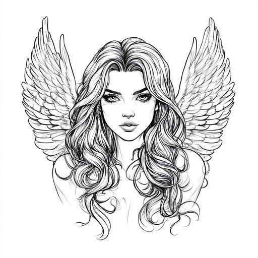 Beautiful angel neck tattoo sketch in flat clipart style
