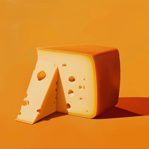 Realistic cheese clipart on flat sunset orange background