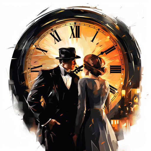 New Years Eve clipart in the style of Chiaroscuro Art, on a white background