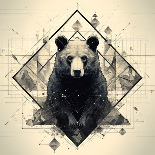 Geometrical bear art poster, strong lines style, crumpled