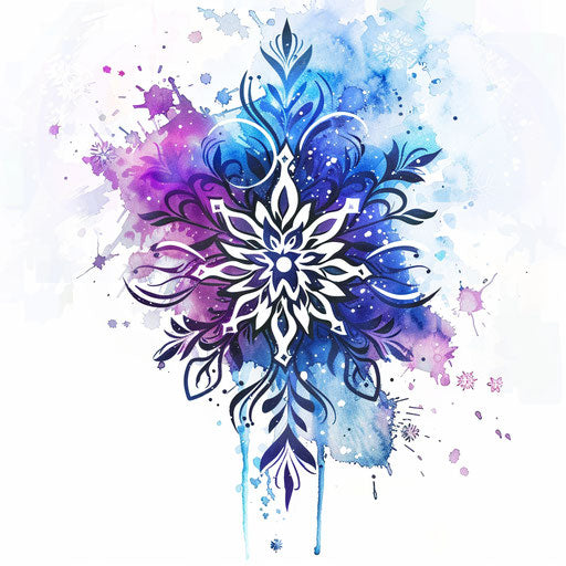 Tattoo sketch of snowflake with watercolor background