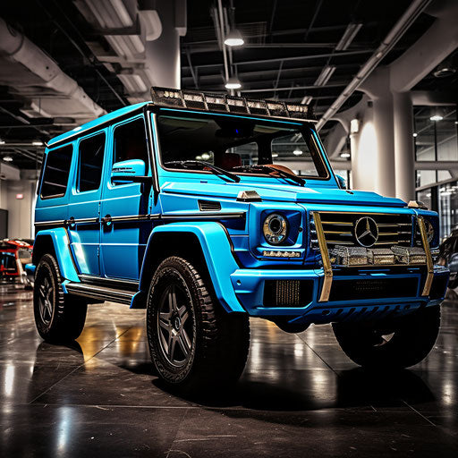 Bright blue classic off-road vehicle