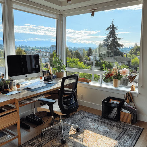 Home office with a view and tidy desk setup