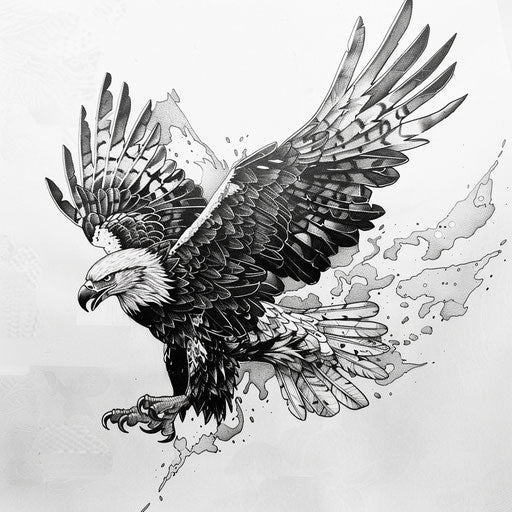 Detailed sketch of a Mexican eagle in flight, in black ink