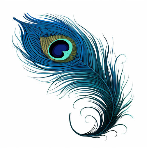 Peacock feather, Minimalist style, on white background