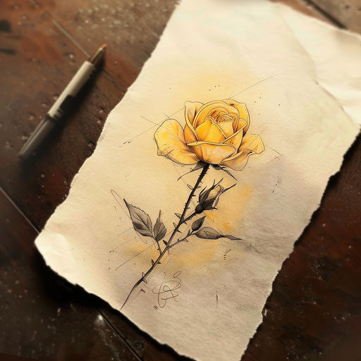 Elegant flat tattoo sketch of a yellow rose