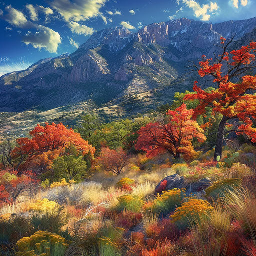 Sandia Mountains in autumn with colorful foliage