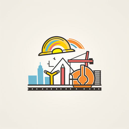 Whimsical construction logo with playful elements and bright colors