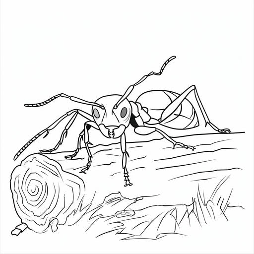 Ant crawling on a log