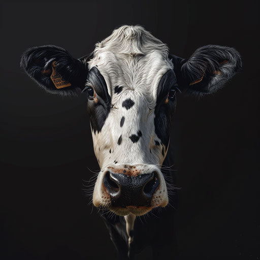 Realistic cow cartoon on dark charcoal background