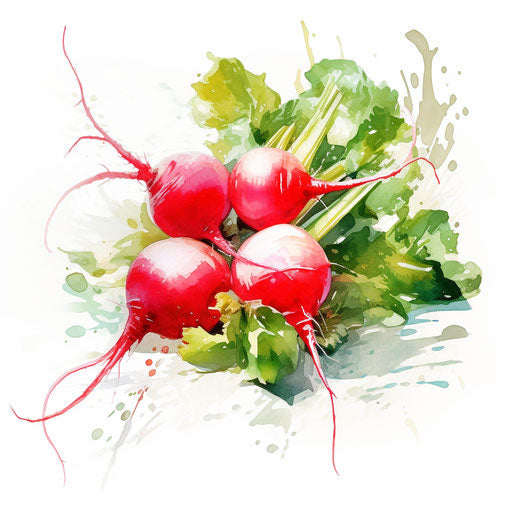 Radish clipart in the style of Impressionistic Art, on a white background