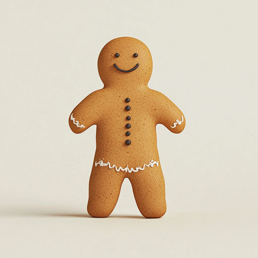 3D gingerbread man on flat white background, isolated clipart