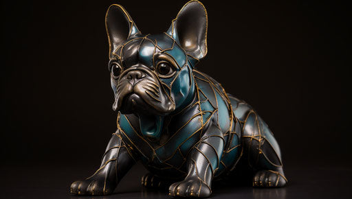 French bulldog puppy in dark black and gold style