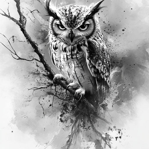 Mystical owl on branch, half sleeve tattoos for women
