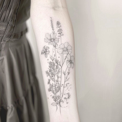Lace-style wildflower tattoos elegantly displayed on white canvas