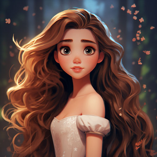 Disney princess with long hair and charming face