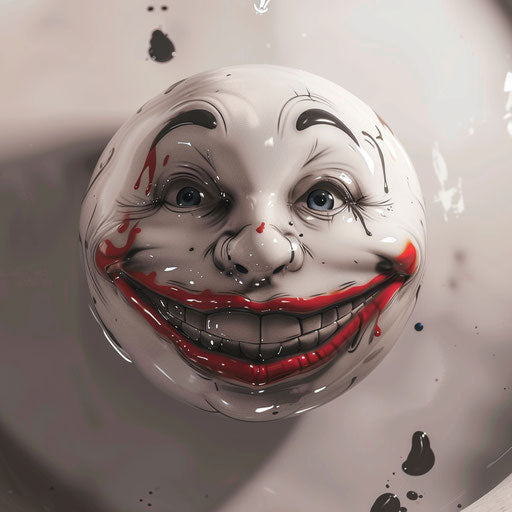 3D rendered smiley face tattoo design, hyper-realistic, on a white stage