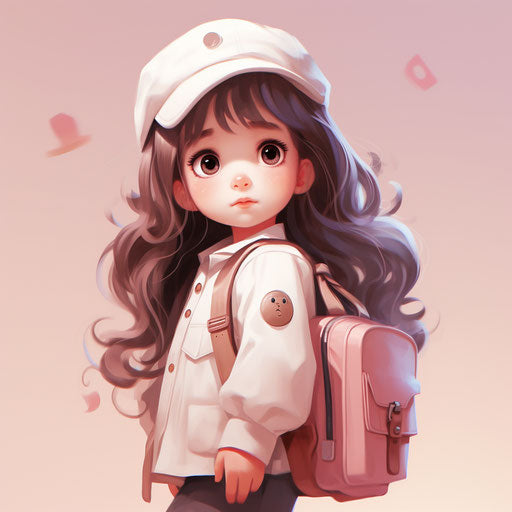 Cartoon girl with purse and schoolbag, gongbi style