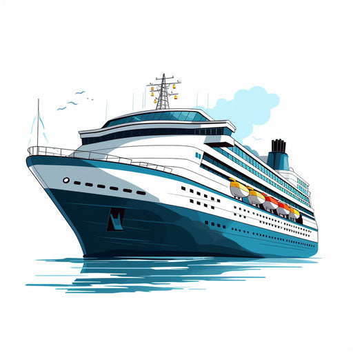 Minimalist style cruise ship clip art on white background