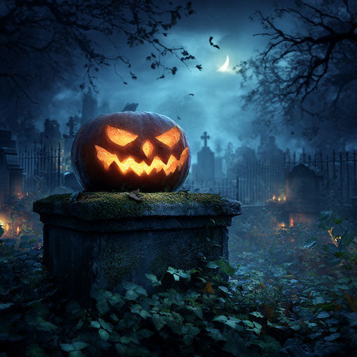 Menacing Pumpkin in a Mysterious Cemetery